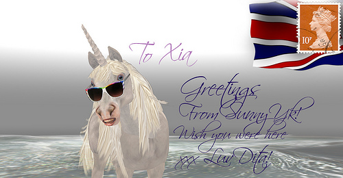 I found Shoshana's postcard to you. She's getting on well in the U.K. since entering the Unicorn Witness Protection Programme. You're welcome. photo credit: Dita Actor via photopin cc