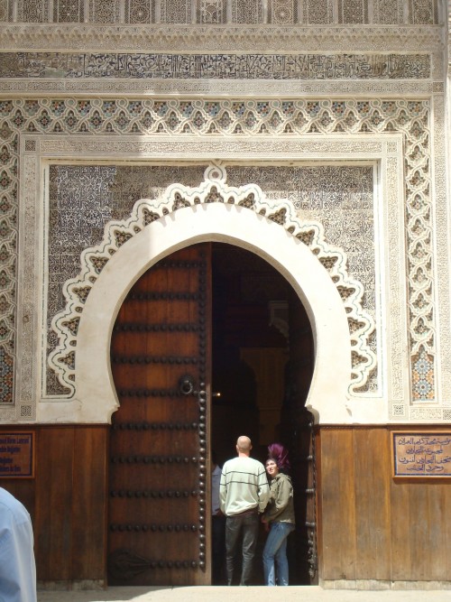 intricately carved woodwork over a door, Fez, Morocco