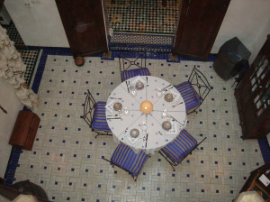 dining courtyard at Dar El Hana from the window of our room